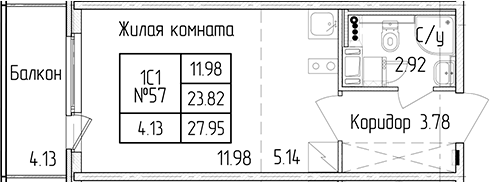 Квартира студия 23.82 м², 3/4 эт., ЖК «Любоград в Стрельне»